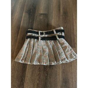 beige botany Wool Pleated Double Belted Skirt Size S